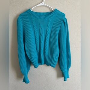 Privé Cable Knit Lantern Sleeve Sweater,Long Sleeve Tops